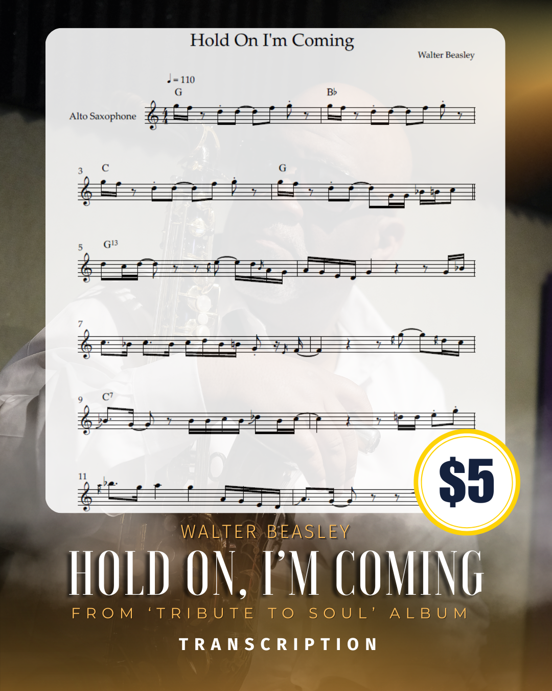 "Hold On, I'm Coming" Transcription (Eb Version)